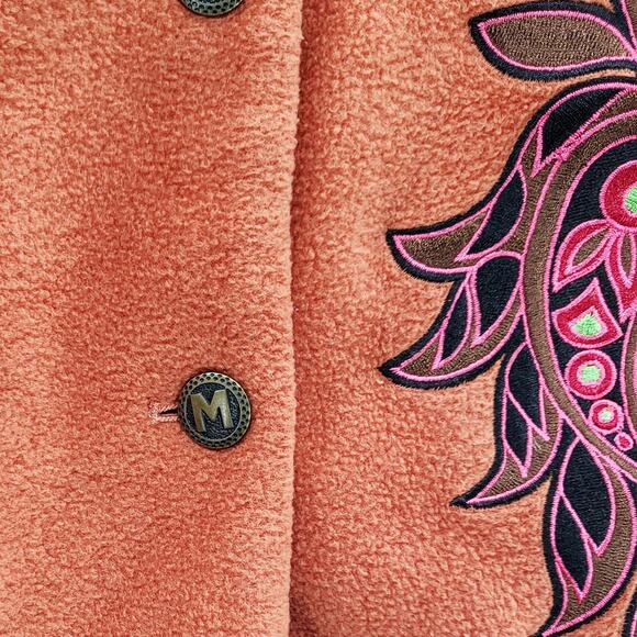 Vintage Bob Mackie Wearable Art Orange Embroidered Fleece Jacket Women's Size L - Picture 7 of 11